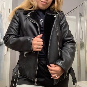 NEW Express Faux Fur Biker Jacket